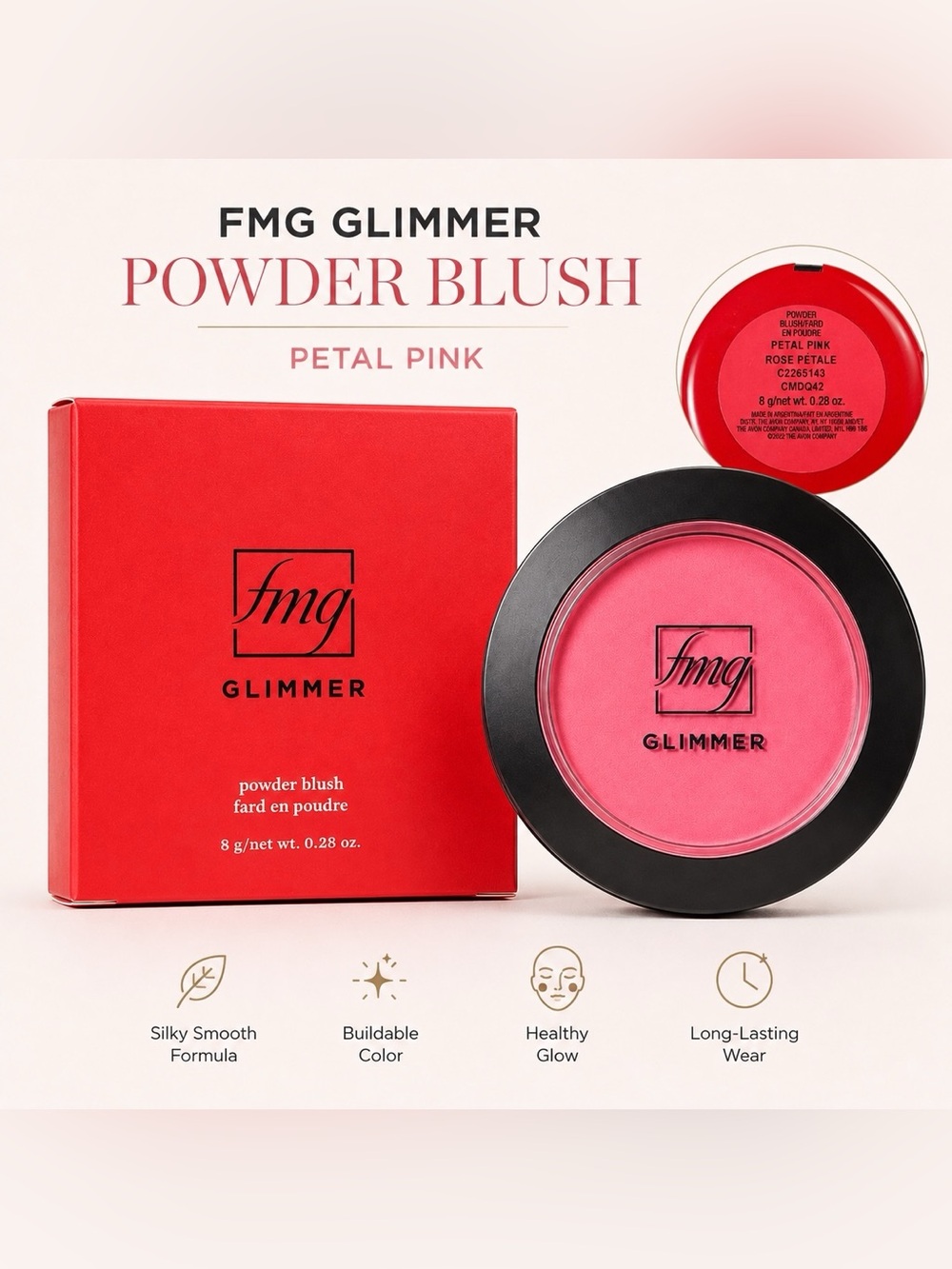Avon FMG Glimmer Powder Blush Petal Pink NIB Discontinued 0.28 oz Staying Power